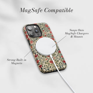Tough Case MagSafe Robin Garden, snaps onto MagSafe chargers and mounts