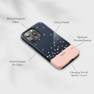 Tough Case MagSafe Falling Hearts, raised camera edges, glossy finish and port access