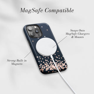 Tough Case MagSafe Falling Hearts, snaps onto MagSafe chargers and mounts