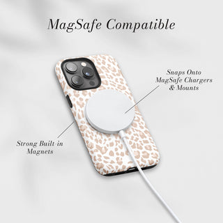 Tough Case MagSafe Sand Leopard, snaps onto MagSafe chargers and mounts