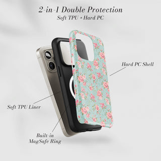 Tough Case MagSafe Mint Rose, two layer protection with soft TPU liner and hard PC shell