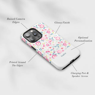 Tough Case MagSafe Sugar Blossom, raised camera edges, glossy finish and port access