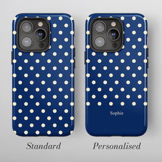 Tough Case MagSafe Navy Polka Dots, standard or personalised with your name on the colour band