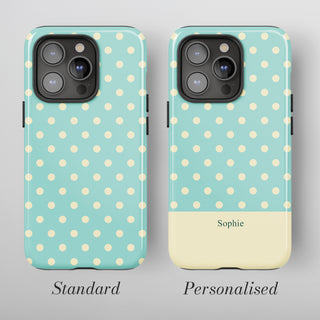 Tough Case MagSafe Mint Polka Dots, standard or personalised with your name on the colour band