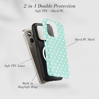 Tough Case MagSafe Mint Polka Dots, two layer protection with soft TPU liner and hard PC shell