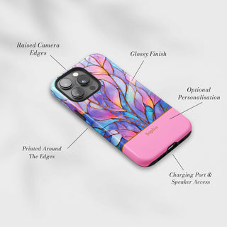 Tough Case MagSafe Amethyst Leaves, raised camera edges, glossy finish and port access