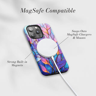 Tough Case MagSafe Amethyst Leaves, snaps onto MagSafe chargers and mounts