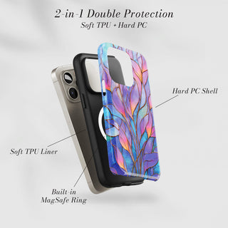 Tough Case MagSafe Amethyst Leaves, two layer protection with soft TPU liner and hard PC shell