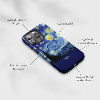 Tough Case MagSafe Starry Night, raised camera edges, glossy finish and port access