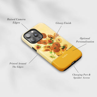 Tough Case MagSafe Sunflowers, raised camera edges, glossy finish and port access