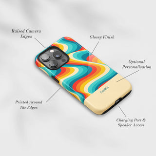 Tough Case MagSafe Retro Waves, raised camera edges, glossy finish and port access