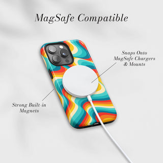 Tough Case MagSafe Retro Waves, snaps onto MagSafe chargers and mounts
