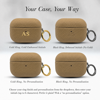 Your Case, Your Way: gold or black ring, gold embossed, debossed or no initials