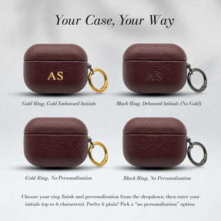Your Case, Your Way: gold or black ring, gold embossed, debossed or no initials
