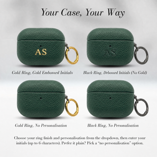Your Case, Your Way: gold or black ring, gold embossed, debossed or no initials