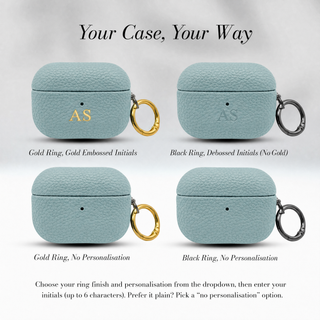Your Case, Your Way: gold or black ring, gold embossed, debossed or no initials