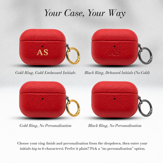 Your Case, Your Way: gold or black ring, gold embossed, debossed or no initials