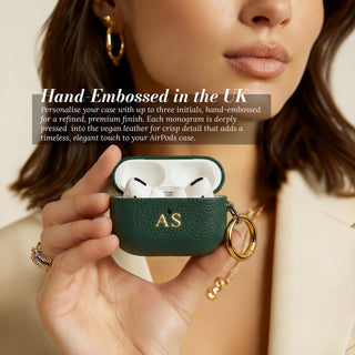 Hand-embossed initials - AirPods case open showing AirPods