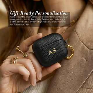 Gift-ready personalisation - leather AirPods case in hand