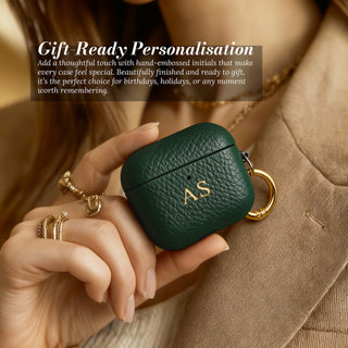 Gift-ready personalisation - leather AirPods case in hand