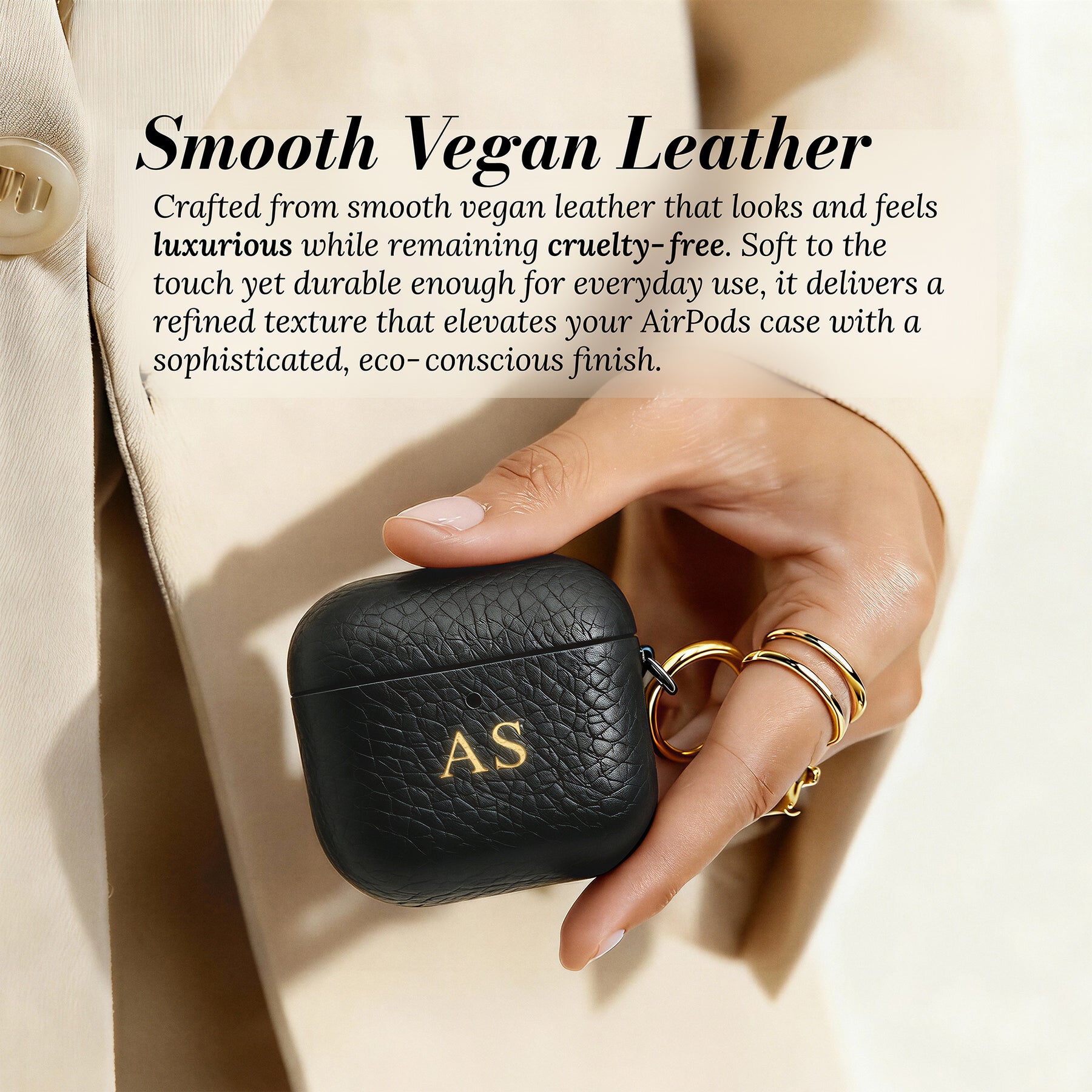 Smooth vegan leather - close-up in hand
