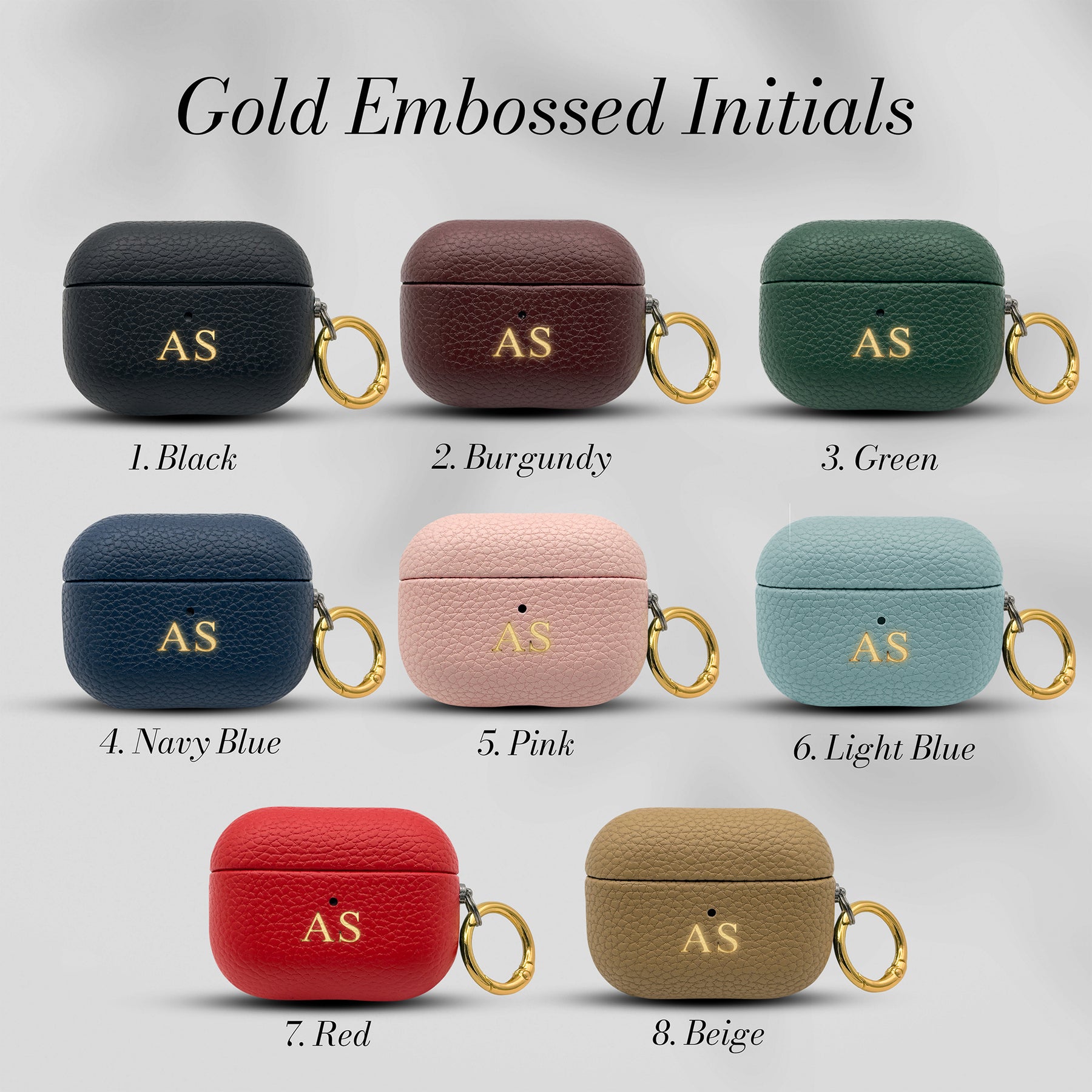 Gold embossed initials - all 8 colours