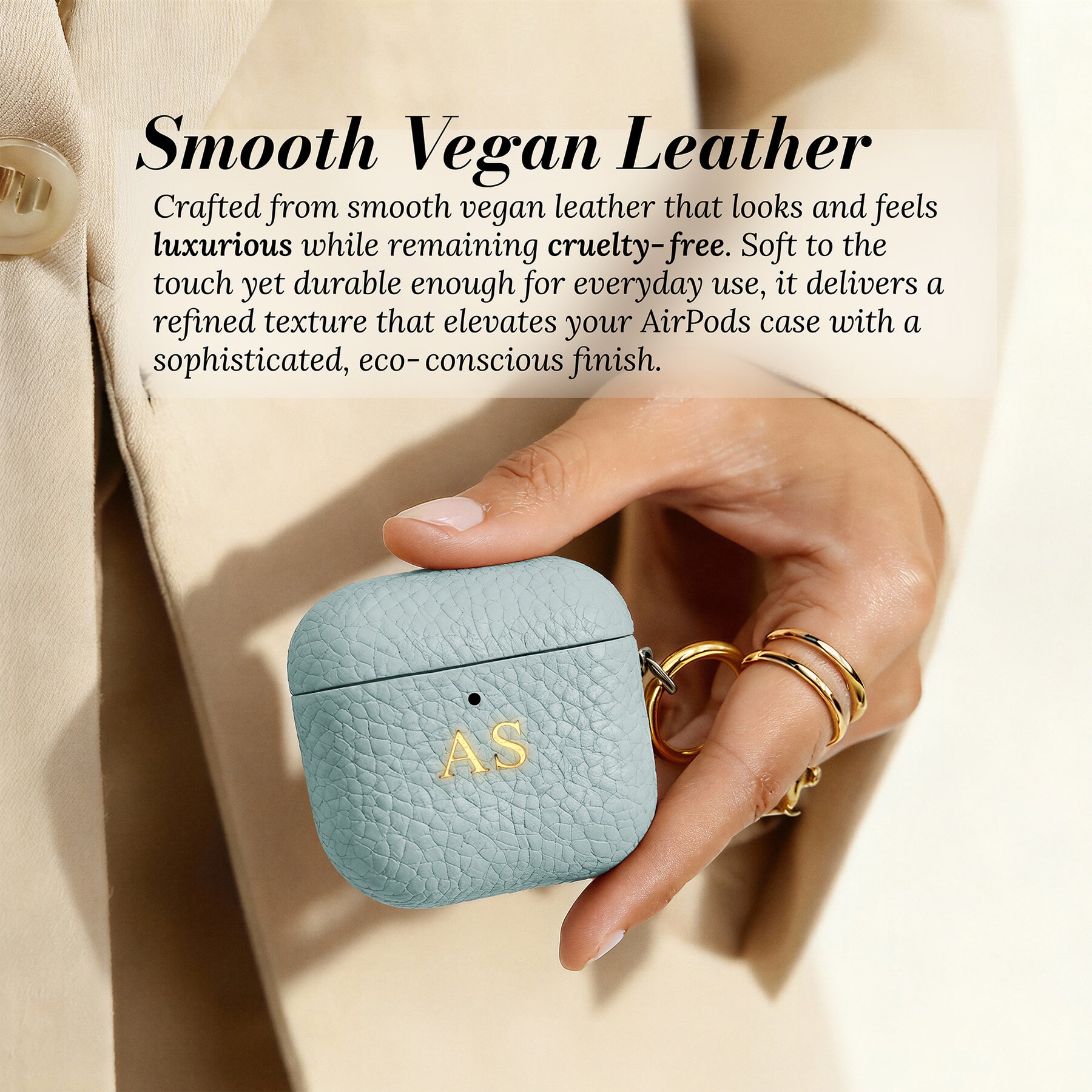 Smooth vegan leather - close-up in hand