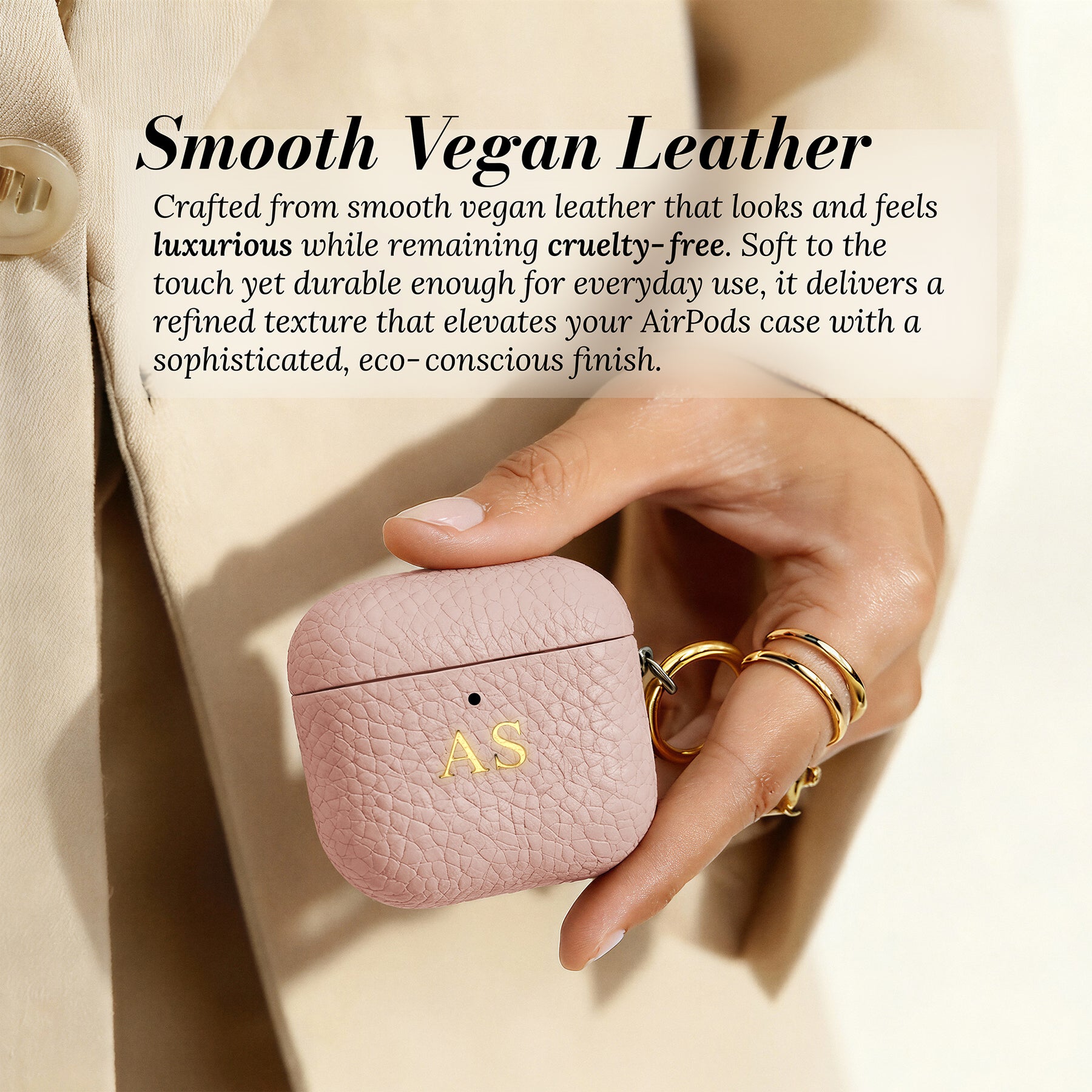 Smooth vegan leather - close-up in hand