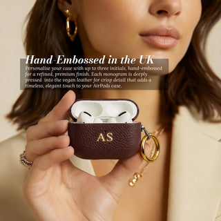 Hand-embossed initials - AirPods case open showing AirPods