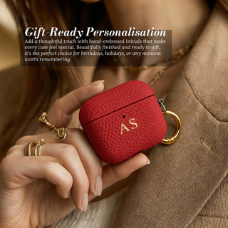 Gift-ready personalisation - leather AirPods case in hand
