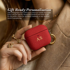 Gift-ready personalisation - leather AirPods case in hand