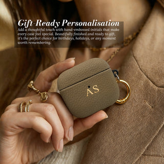 Gift-ready personalisation - leather AirPods case in hand