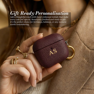 Gift-ready personalisation - leather AirPods case in hand