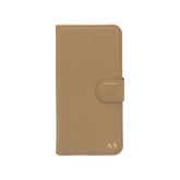 Personalised leather wallet iPhone case in Beige with gold embossed initials