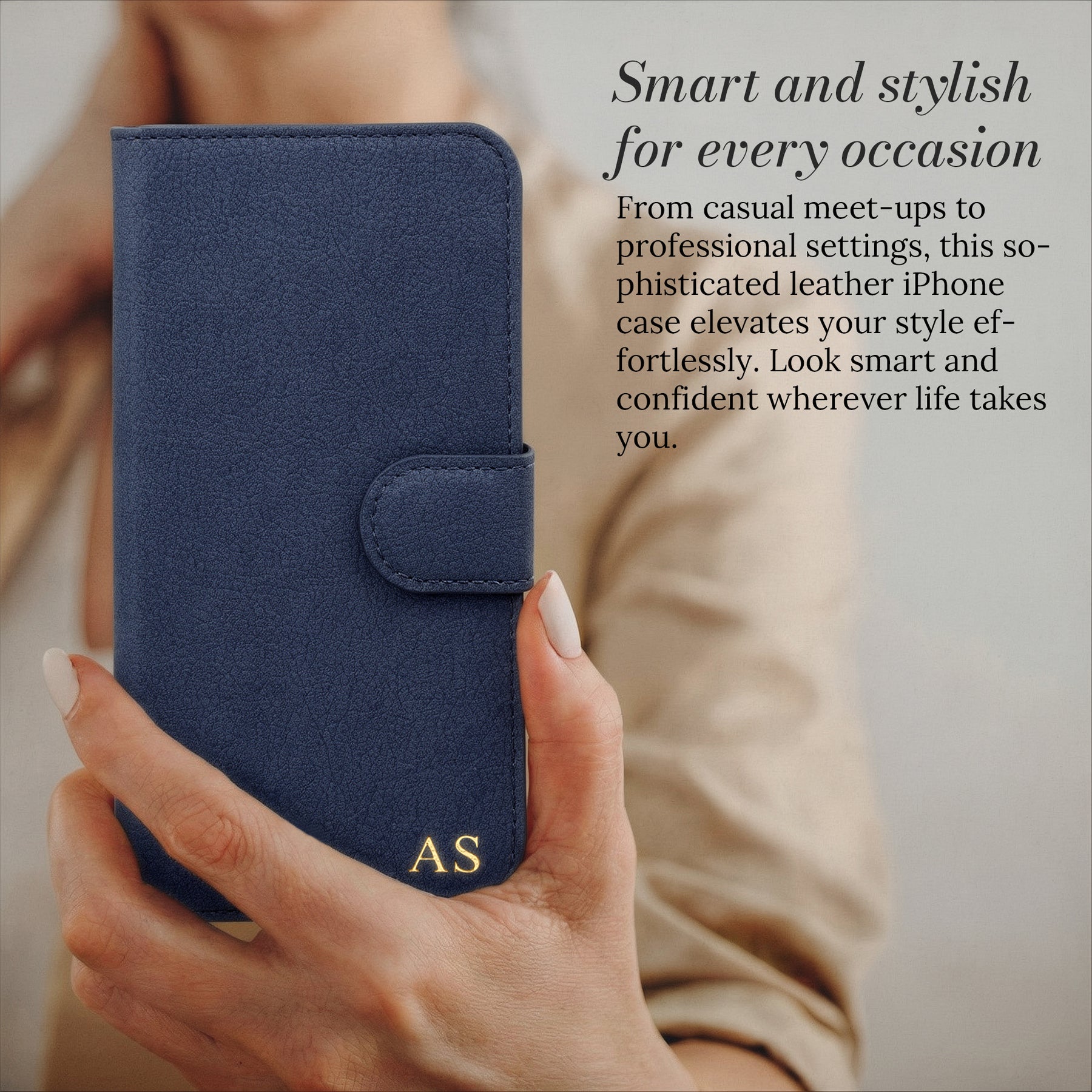 Smart and stylish for every occasion - leather wallet iPhone case in hand