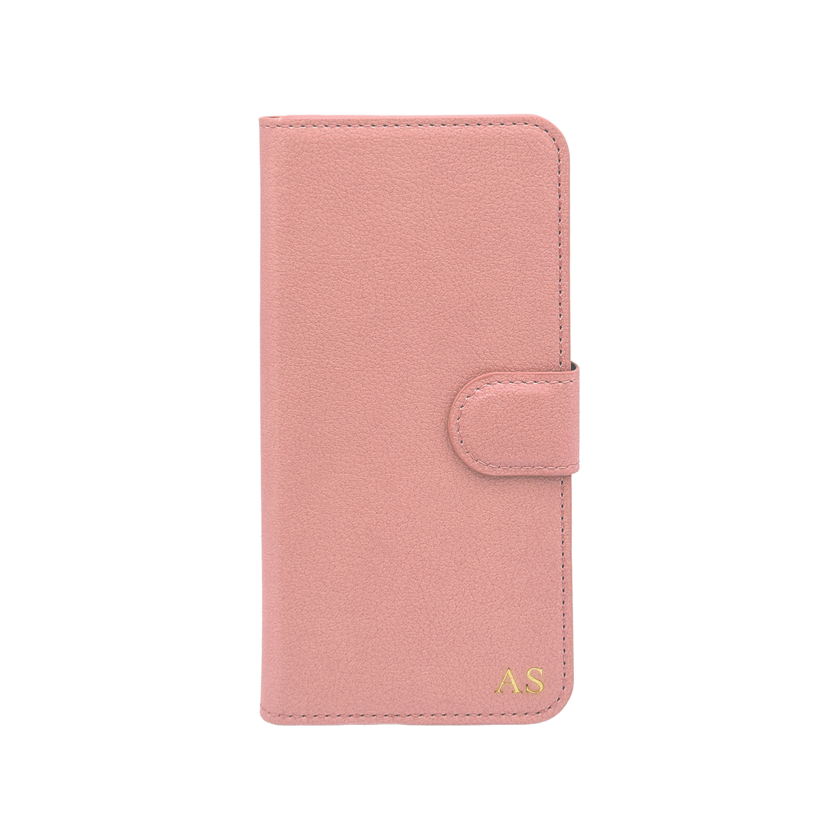 Personalised leather wallet iPhone case in Pink with gold embossed initials