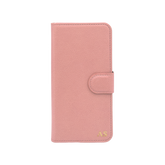 Personalised leather wallet iPhone case in Pink with gold embossed initials