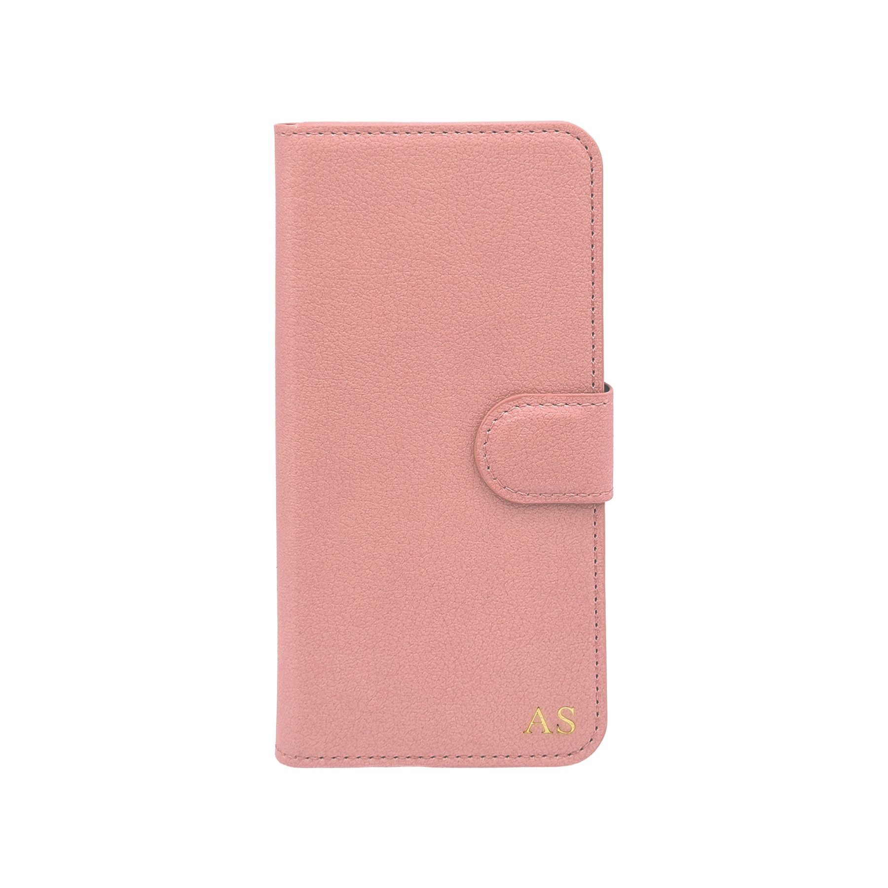 Personalised leather wallet iPhone case in Pink with gold embossed initials