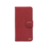 Personalised leather wallet iPhone case in Red with gold embossed initials