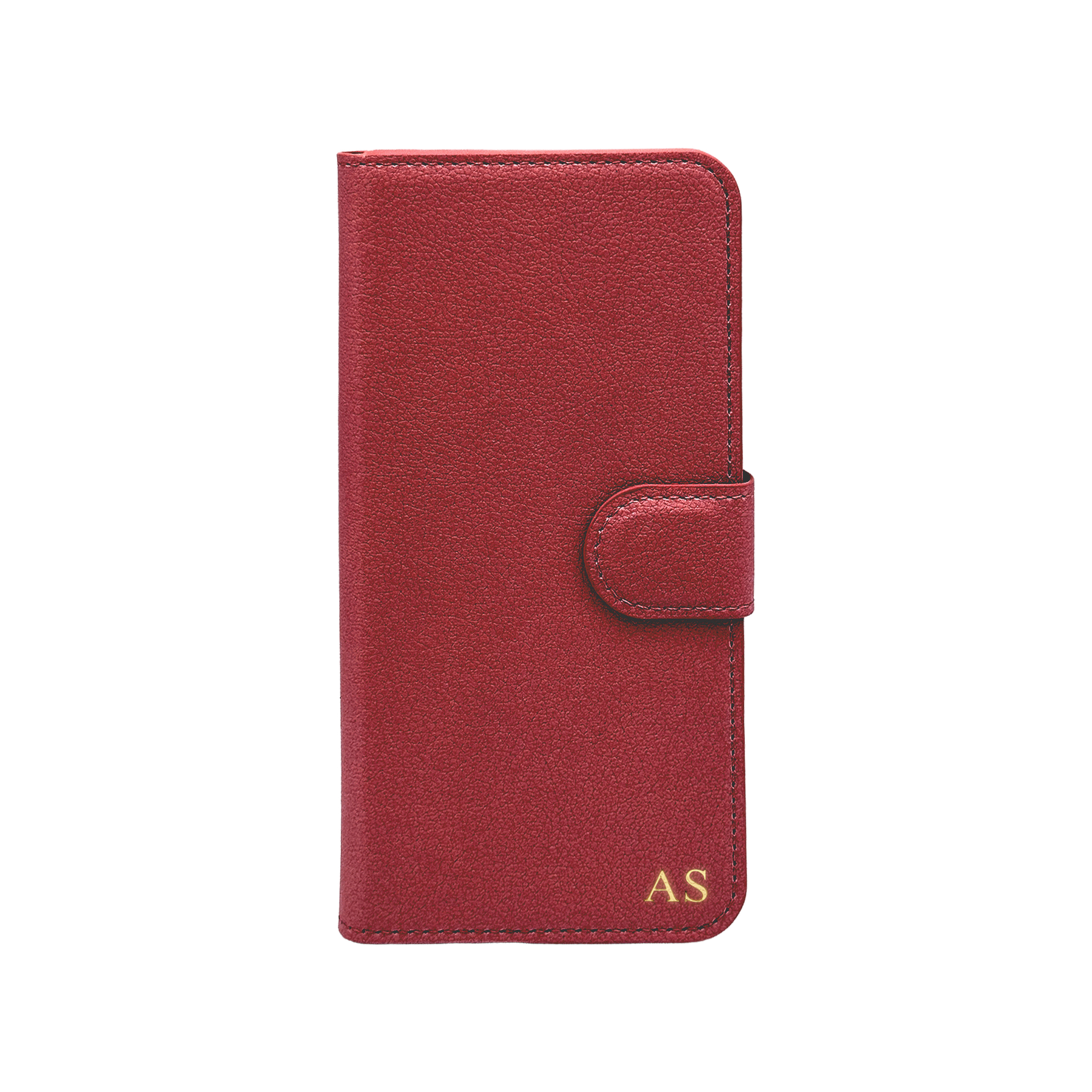 Personalised leather wallet iPhone case in Red with gold embossed initials