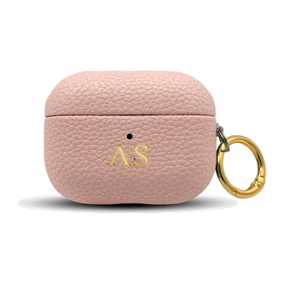 Personalised leather AirPods case in Pink with gold embossed initials