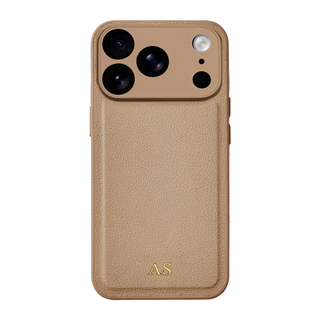 Personalised leather iPhone case in Beige with gold embossed initials