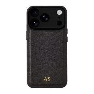 Personalised leather iPhone case in Black with gold embossed initials