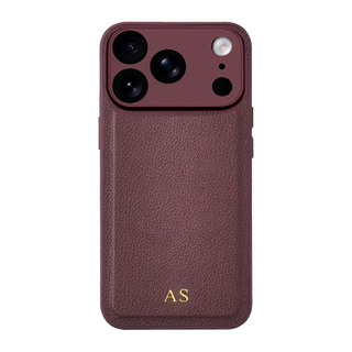 Personalised leather iPhone case in Burgundy with gold embossed initials