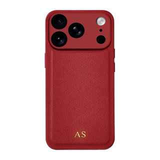 Personalised leather iPhone case in Red with gold embossed initials