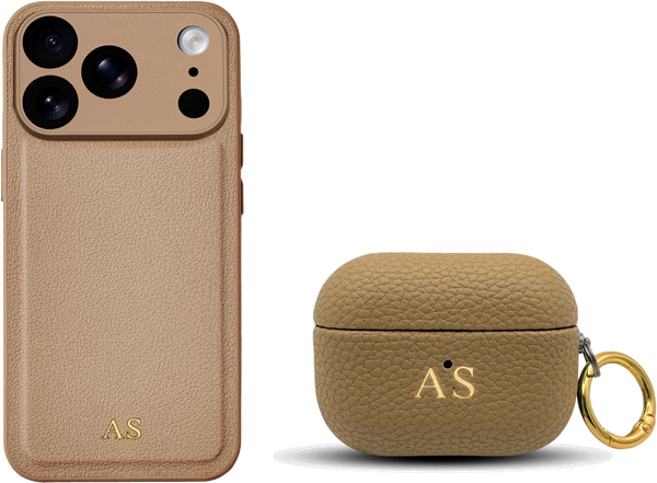 Beige iPhone case and AirPods case set