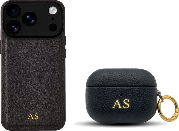 Black iPhone case and AirPods case set