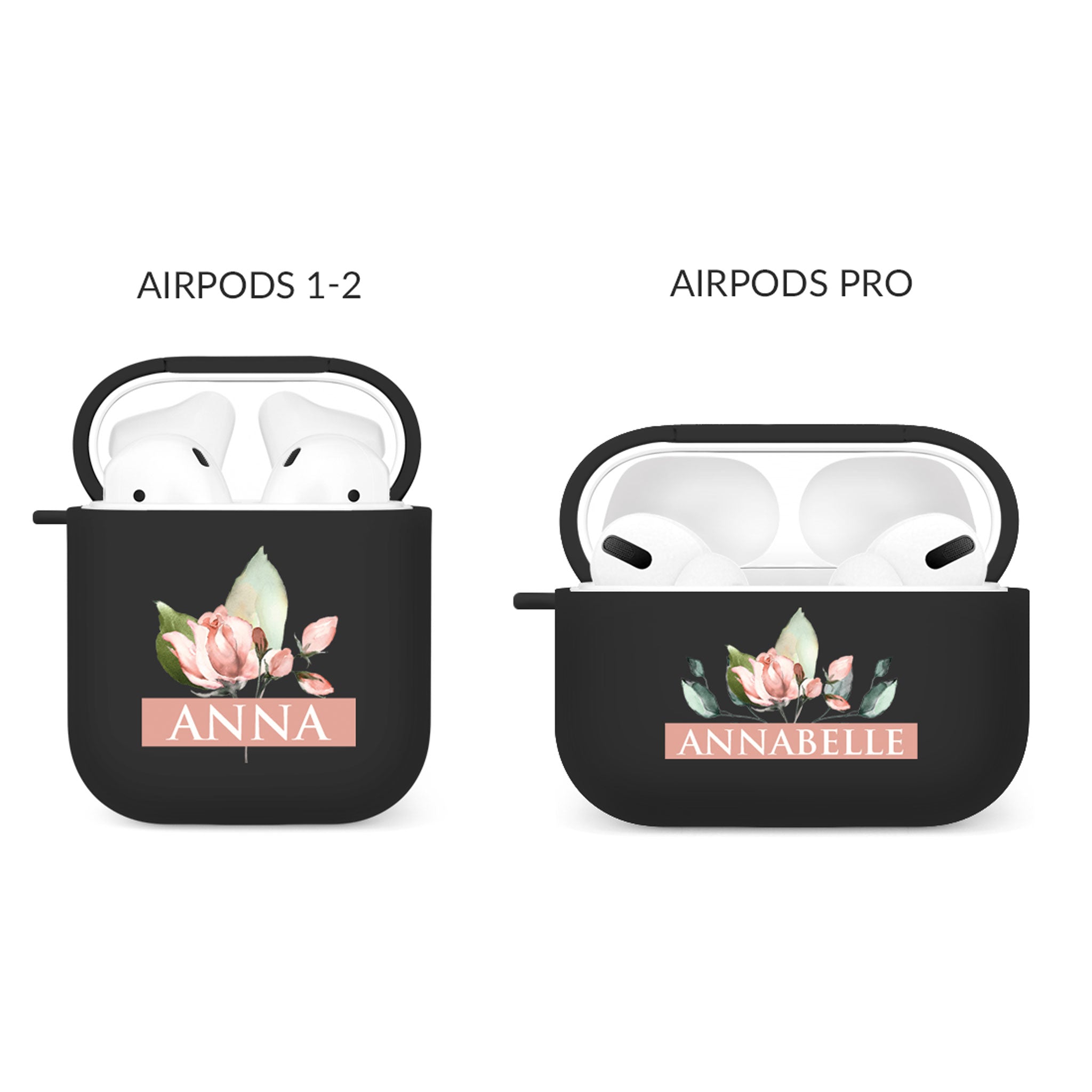 Personalised Soft AirPods Case Cover Custom Name Rose Buds Blossom Branch