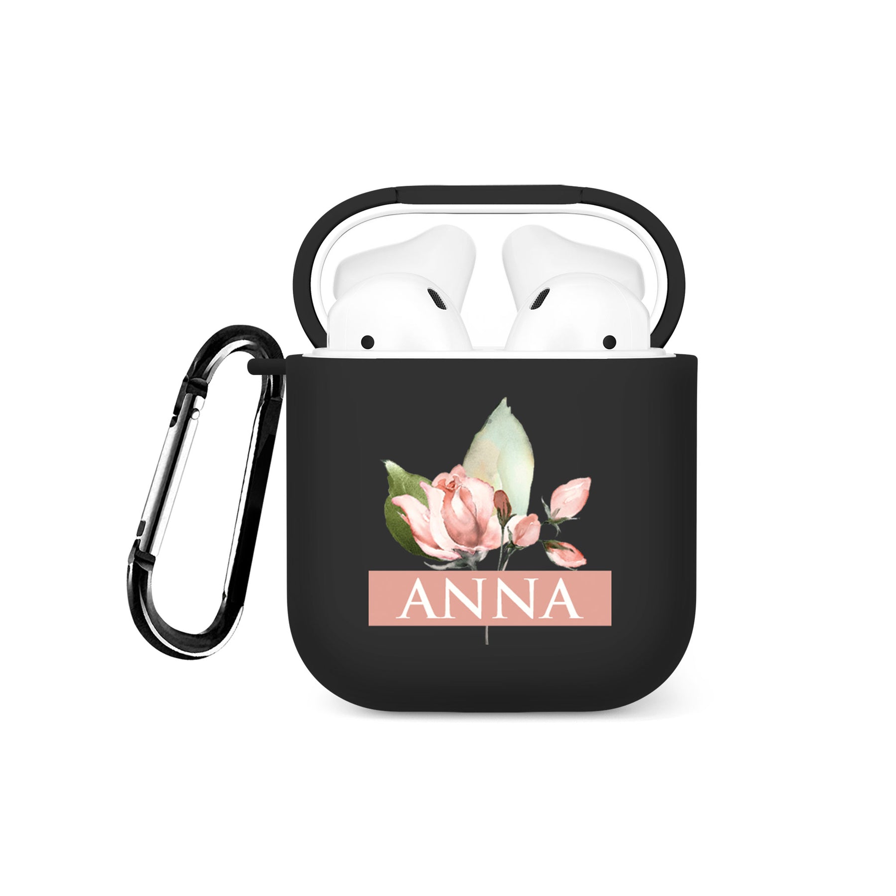Personalised Soft AirPods Case Cover Custom Name Rose Buds Blossom Branch