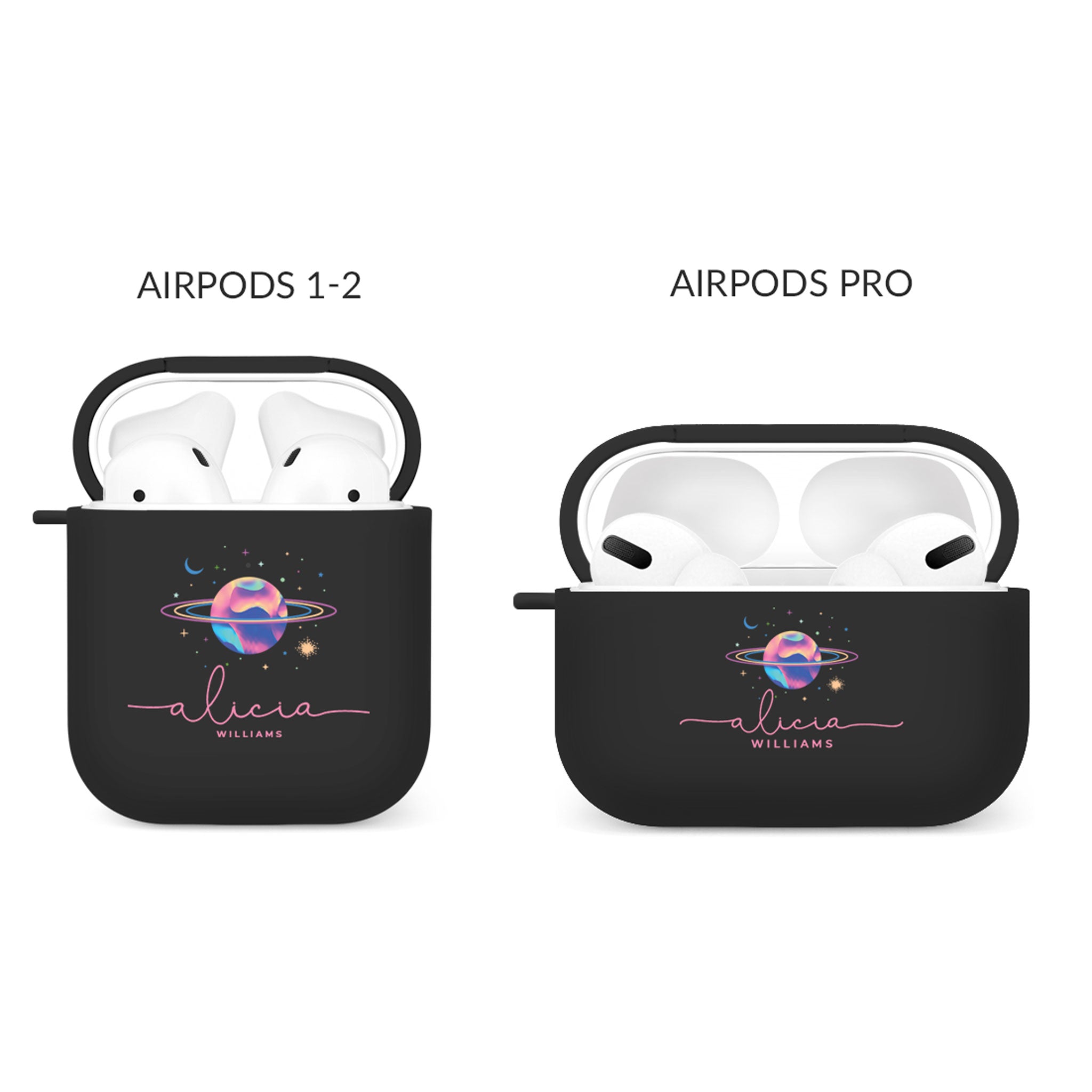 Personalised Soft AirPods Case Cover Custom Name Planet Stars Colourful Iridescent